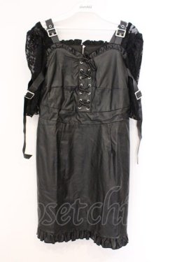 画像1: Jamie エーエヌケー / 袖レースドッキング合皮ワンピース M クロ O-26-03-21-047-LO-OP-OW-OS