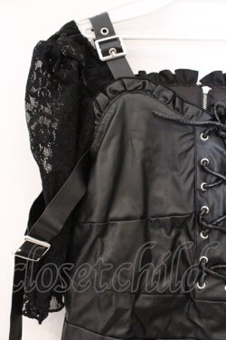 画像2: Jamie エーエヌケー / 袖レースドッキング合皮ワンピース M クロ O-26-03-21-047-LO-OP-OW-OS