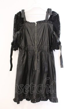 画像3: Jamie エーエヌケー / 袖レースドッキング合皮ワンピース M クロ O-26-03-21-048-LO-OP-OW-OS