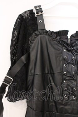 画像2: Jamie エーエヌケー / 袖レースドッキング合皮ワンピース M クロ O-26-03-21-049-LO-OP-OW-OS