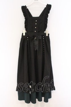 画像1: Amavel / Dark Chember Maidロングエプロンジャンパースカート F クロ×グリーン O-26-03-21-1038-CA-SK-OW-OS