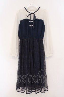 画像1: axes femme POETIQUE / チュールデザインチャイナワンピース  ネイビー×オフシロ O-26-03-21-063-AX-OP-IG-OS