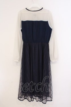 画像3: axes femme POETIQUE / チュールデザインチャイナワンピース  ネイビー×オフシロ O-26-03-21-063-AX-OP-IG-OS