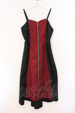 画像1: axes femme POETIQUE / ジャガード切り替えワンピース M アカ×クロ O-26-03-21-064-AX-OP-IG-OS