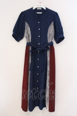 画像1: axes femme / レース切替配色シャツワンピ M ブルー×アカ O-26-03-21-065-AX-OP-IG-OS