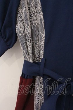 画像2: axes femme / レース切替配色シャツワンピ M ブルー×アカ O-26-03-21-065-AX-OP-IG-OS