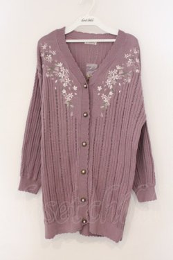 画像1: axes femme / 桜刺繍ロングニットカーデ M ピンク O-26-03-21-069-AX-TO-IG-OS