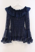 ATELIER PIERROT / Shirring Princess Sleeve Blouse-Lace-  ネイビー O-26-03-21-086-EL-BL-IG-OS