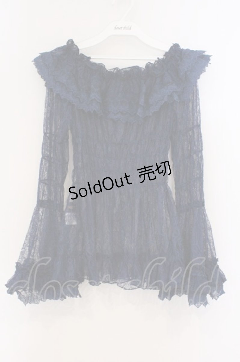 画像1: ATELIER PIERROT / Shirring Princess Sleeve Blouse-Lace-  ネイビー O-26-03-21-086-EL-BL-IG-OS (1)
