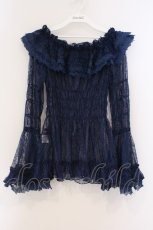 画像1: ATELIER PIERROT / Shirring Princess Sleeve Blouse-Lace-  ネイビー O-26-03-21-086-EL-BL-IG-OS (1)