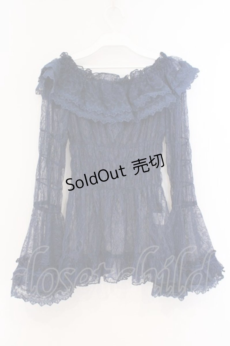 画像5: ATELIER PIERROT / Shirring Princess Sleeve Blouse-Lace-  ネイビー O-26-03-21-086-EL-BL-IG-OS (5)
