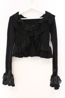 画像1: Chalmiere / クロス透かし編みニットカーデ M クロ O-26-03-21-089-0-TO-OW-OS