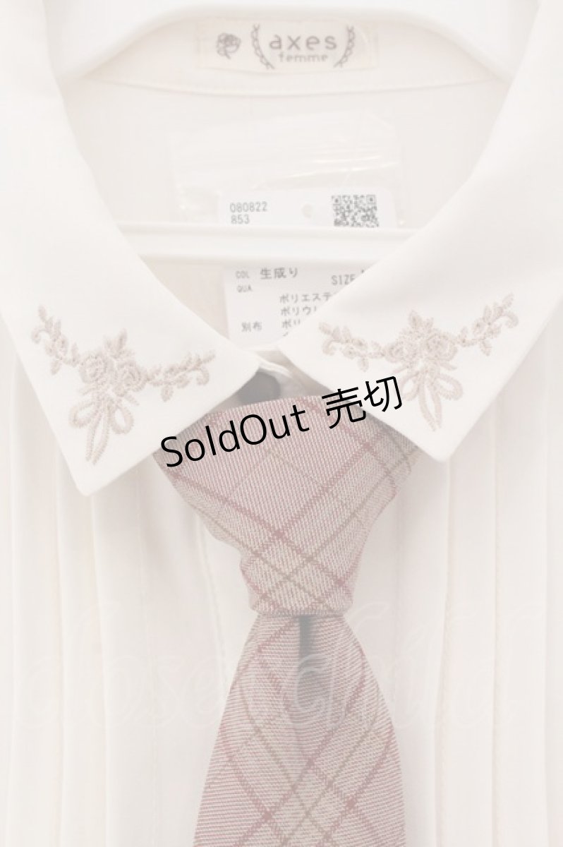 画像2: axes femme / チェック柄ネクタイ付ブラウス F オフシロ O-26-03-21-105-AX-BL-IG-ZT563 (2)