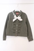 PINK HOUSE / リューチップとリボン柄デニムジャケット 4(L) グリーン O-26-03-21-112-LO-JA-IG-OS