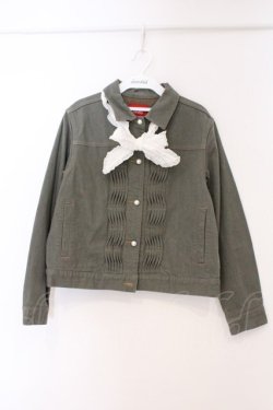 画像1: PINK HOUSE / リューチップとリボン柄デニムジャケット 4(L) グリーン O-26-03-21-112-LO-JA-IG-OS