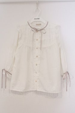 画像1: axes femme POETIQUE / フリルボリューム袖ブラウス  シロ×ピンク O-26-03-21-013-AX-BL-IG-OS