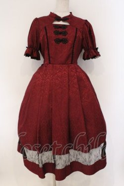 画像1: axes femme kawaii / チャイナ釦ジャガードワンピ  ワイン O-26-03-21-133-AX-OP-IG-OS