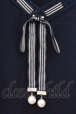 画像2: axes femme POETIQUE / ストライプリボン半袖トップス M ネイビー O-26-03-21-023-AX-TO-YM-OS