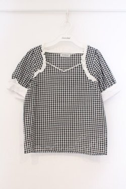 画像1: Bubbles / コットンレース配色ギンガムブラウス  クロ O-26-03-21-027-CA-BL-OW-OS