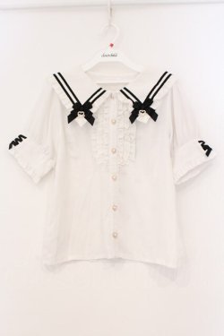 画像1: LIZ LISA / ストライプカラーブラウス  シロ×クロ O-26-03-21-028-LO-BL-OW-OS