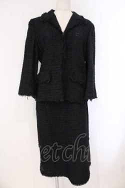 画像1: INGEBORG / モールドツイードセットアップ ジャケット・スカート共にL クロ O-26-03-23-001-LO-OP-OW-OS
