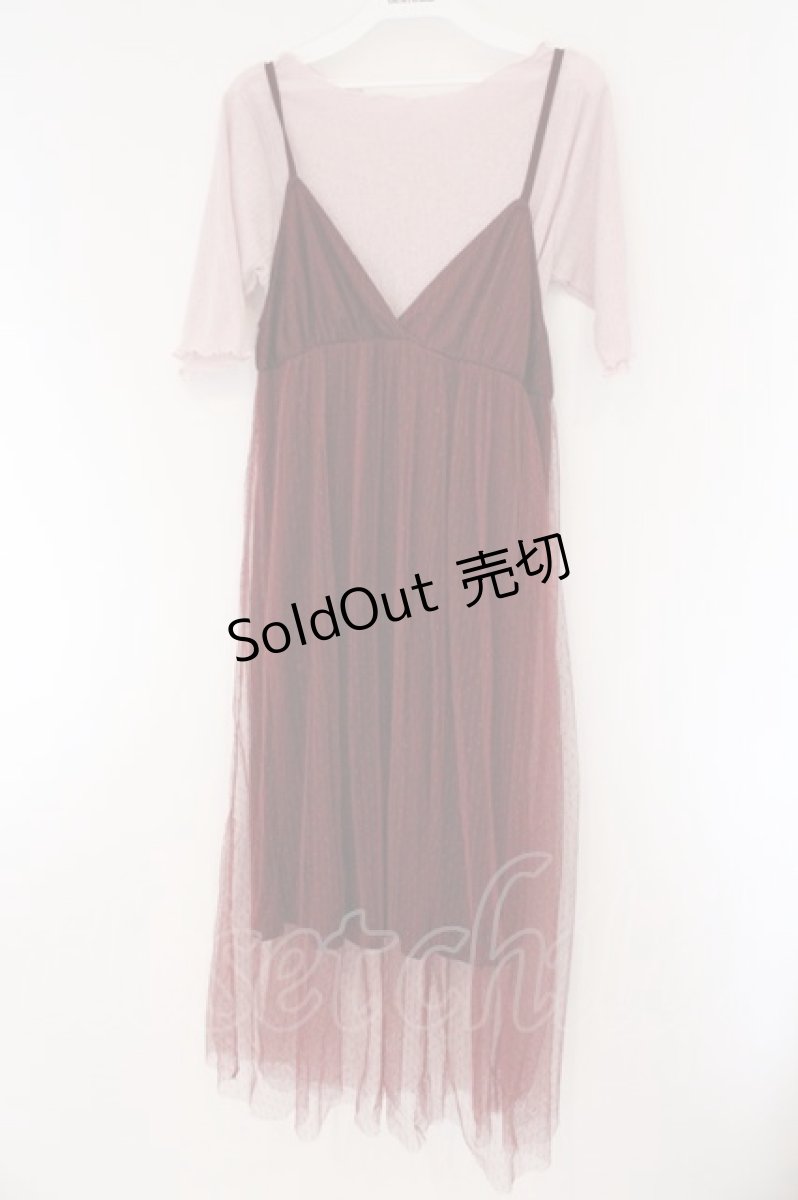 画像1: axes femme POETIQUE / インナー付ドットチュールワンピース  ワイン×ピンク O-26-03-23-042-AX-OP-IG-OS (1)