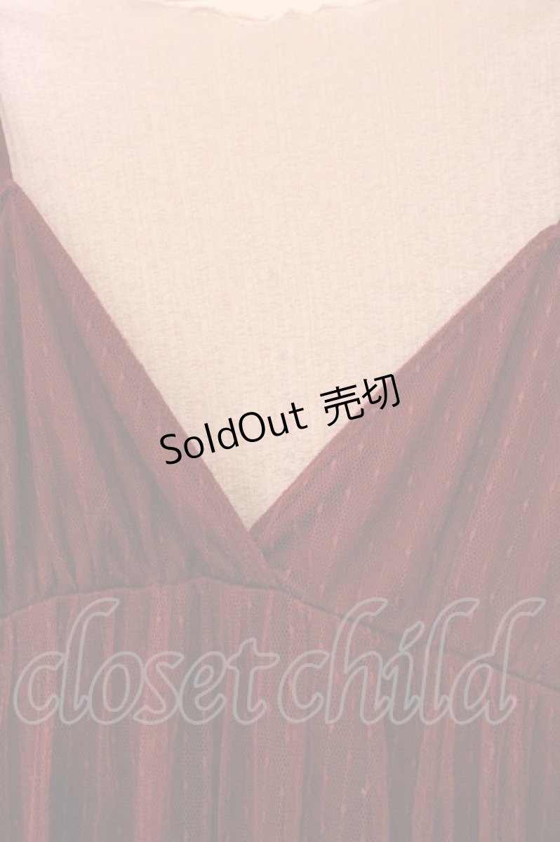 画像2: axes femme POETIQUE / インナー付ドットチュールワンピース  ワイン×ピンク O-26-03-23-042-AX-OP-IG-OS (2)