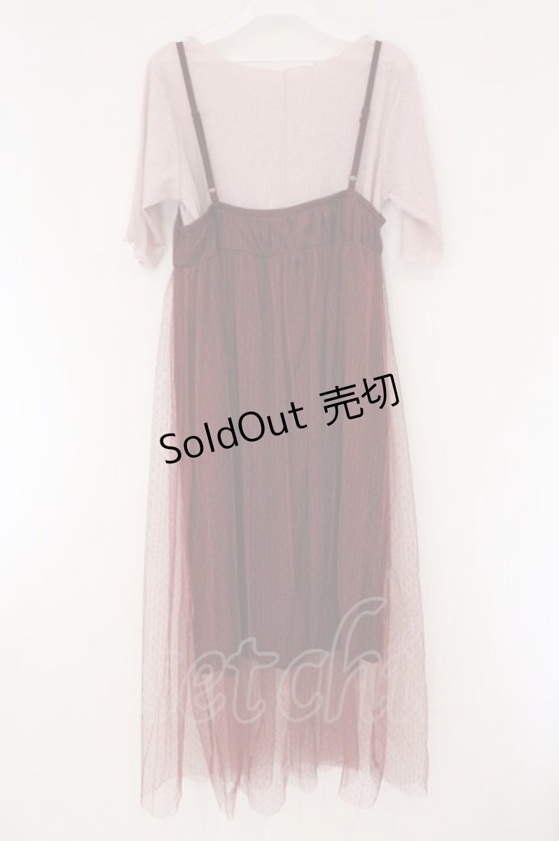 画像3: axes femme POETIQUE / インナー付ドットチュールワンピース  ワイン×ピンク O-26-03-23-042-AX-OP-IG-OS (3)