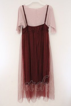 画像3: axes femme POETIQUE / インナー付ドットチュールワンピース  ワイン×ピンク O-26-03-23-042-AX-OP-IG-OS