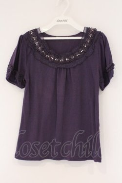 画像1: axes femme / ストーン使い半袖インナープルオーバー M パープル O-26-03-23-059-AX-TO-OW-OS