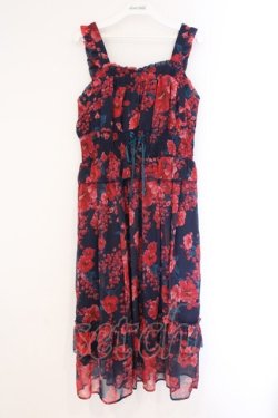 画像1: axes femme / ハイビスカス柄ワンピース  ネイビー×アカ O-26-03-23-022-AX-OP-IG-OS