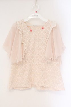 画像1: axes femme / 袖フリルカットワークレーストップス M ピンク O-26-03-24-026-AX-TO-OW-OS