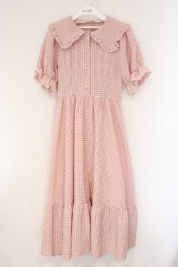 画像1: m petit by misako / ギンガムチェックワンピース S ピンク O-26-03-24-050-LO-OP-OW-OS