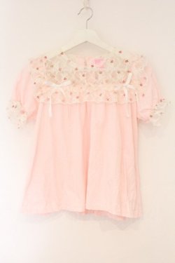 画像1: Nile Perch / いちごレース切替カットソー  ピンク O-26-03-24-064-LO-TO-OW-OS