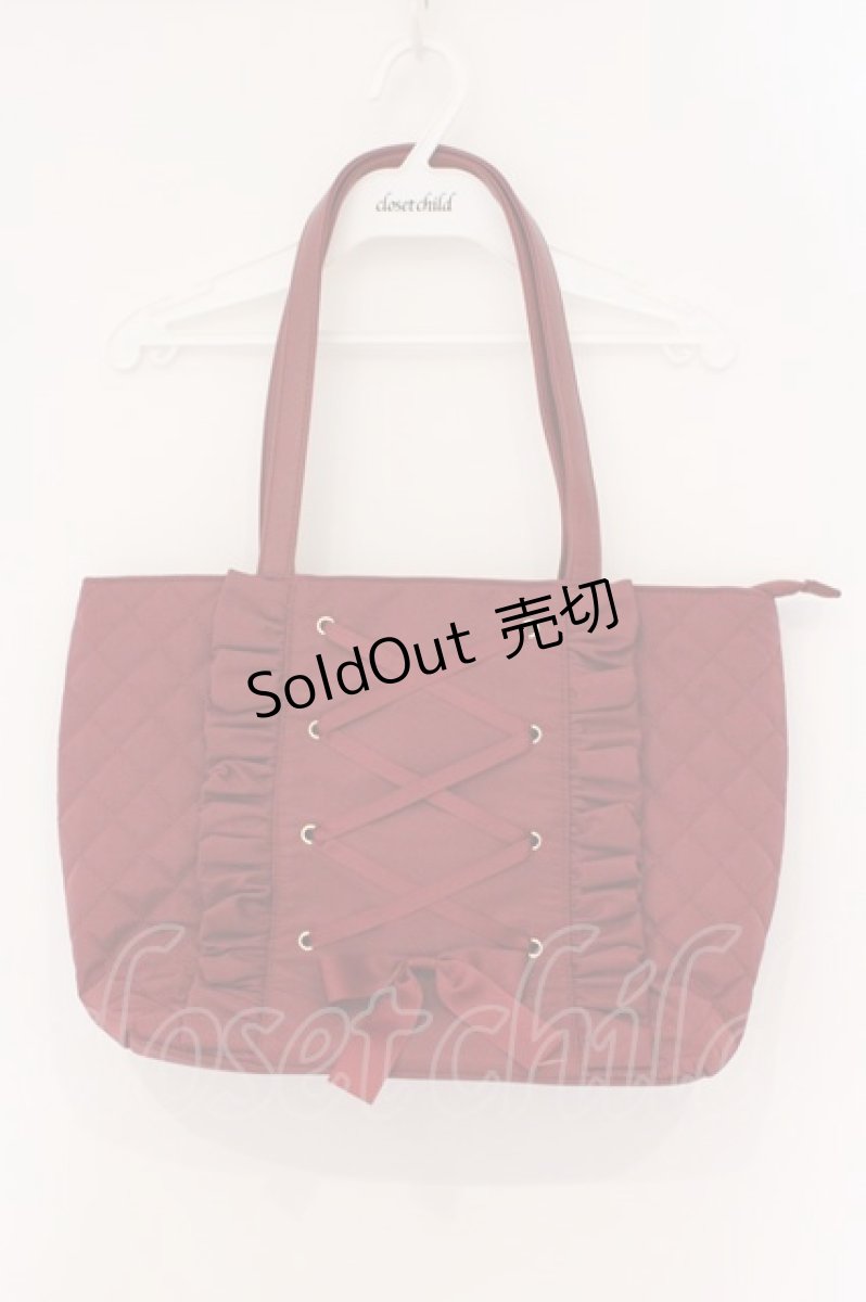 画像1: m petit by misako / キルティングレースアップトートバッグ  アカ O-26-03-24-006-LO-BG-OW-ZT695 (1)