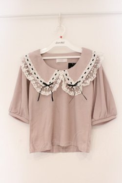 画像1: DearMyLove / レースフリル襟上品リブカットソー M ピンク O-26-03-24-081-EL-TO-OW-OS