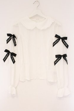 画像1: Ank Rouge / ロゴリボン配色ブラウス M シロ O-26-03-24-082-CA-BL-OW-OS