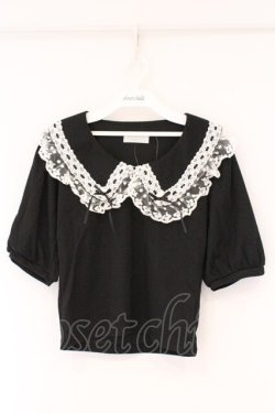 画像1: DearMyLove / レースフリル襟上品リブカットソー M クロ O-26-03-24-084-EL-TO-OW-OS