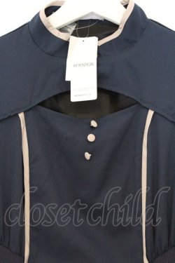 画像2: axes femme POETIQUE / デコルテ開きラインワンピース M ネイビー O-26-03-25-010-AX-OP-YM-OS