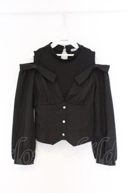 画像1: axes femme POETIQUE / フェイクレイヤードオフショルトップス M クロ O-26-03-25-012-AX-TO-YM-OS