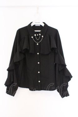 画像1: axes femme POETIQUE / チェーンネックフリルブラウス M クロ O-26-03-25-014-AX-BL-YM-OS