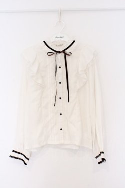 画像1: axes femme / リボンタックブラウス M ブラウンｘシロ O-26-03-25-017-AX-BL-YM-OS