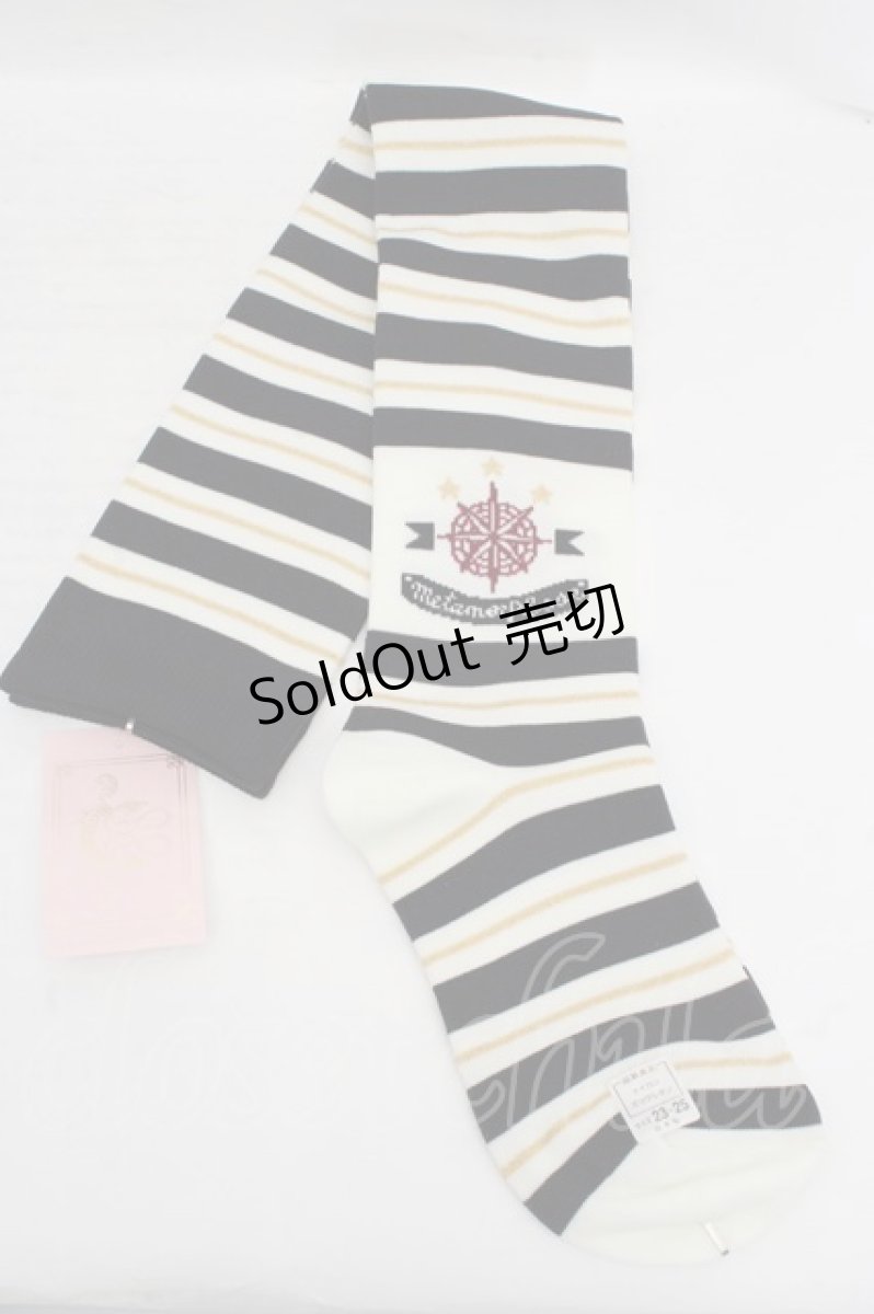 画像1: metamorphose / コンパスボーダーオーバーニー 23-25cm クロ×オフシロ O-26-03-27-1053-ME-ZA-OW-OS (1)