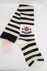 metamorphose / コンパスボーダーオーバーニー 23-25cm クロ×オフシロ O-26-03-27-1053-ME-ZA-OW-OS