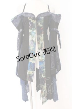 画像1: Qutie Frash / オフショルベルトカーディガン  ブラック×ブルー O-26-03-27-064-QU-JA-IG-OS