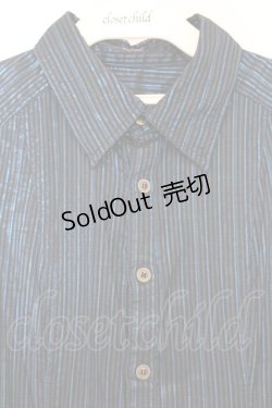 画像2: ALGONQUINS / ラメストライプシャツワンピース  ブラック×ブルー O-26-03-27-010-AL-OP-IG-OS