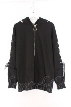画像1: NieR Clothing / 防寒裏起毛SLEEVE ZIP×LACE-UP ZIP OUTER パーカー  ブラック O-26-03-27-020-PU-TO-IG-OS