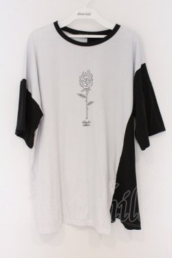 画像1: HELL CAT PUNKS / 切り替えアシメビッグTシャツ  ブラック×ホワイト O-26-03-27-003-PU-TO-OW-OS