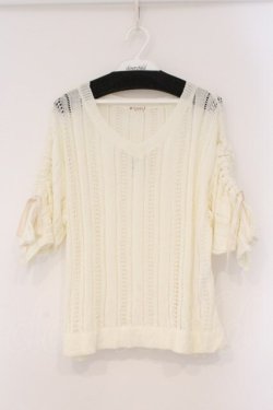 画像1: axes femme / 袖ドロスト透かし柄ニットプルオーバー F アイボリー O-26-03-29-046-AX-TO-YM-OS