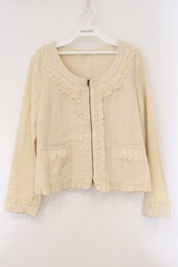 画像1: axes femme / ビーズレース配色ジップジャケット M アイボリー O-26-03-29-006-AX-OP-YM-OS